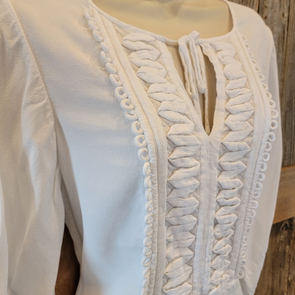 diane von furstenberg White Top Formal Work Wear Long Sleeve Peasant Tunic Sz 2. - Picture 2 of 6